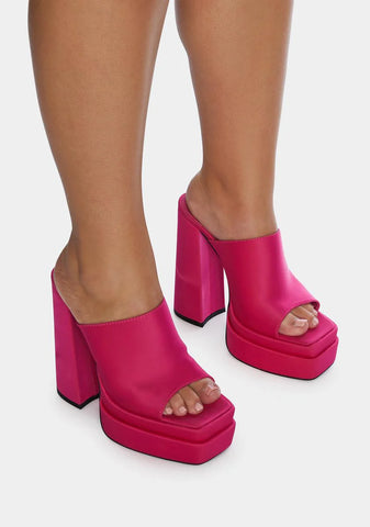 Wide Fit Pink Sky High Platform Mules
