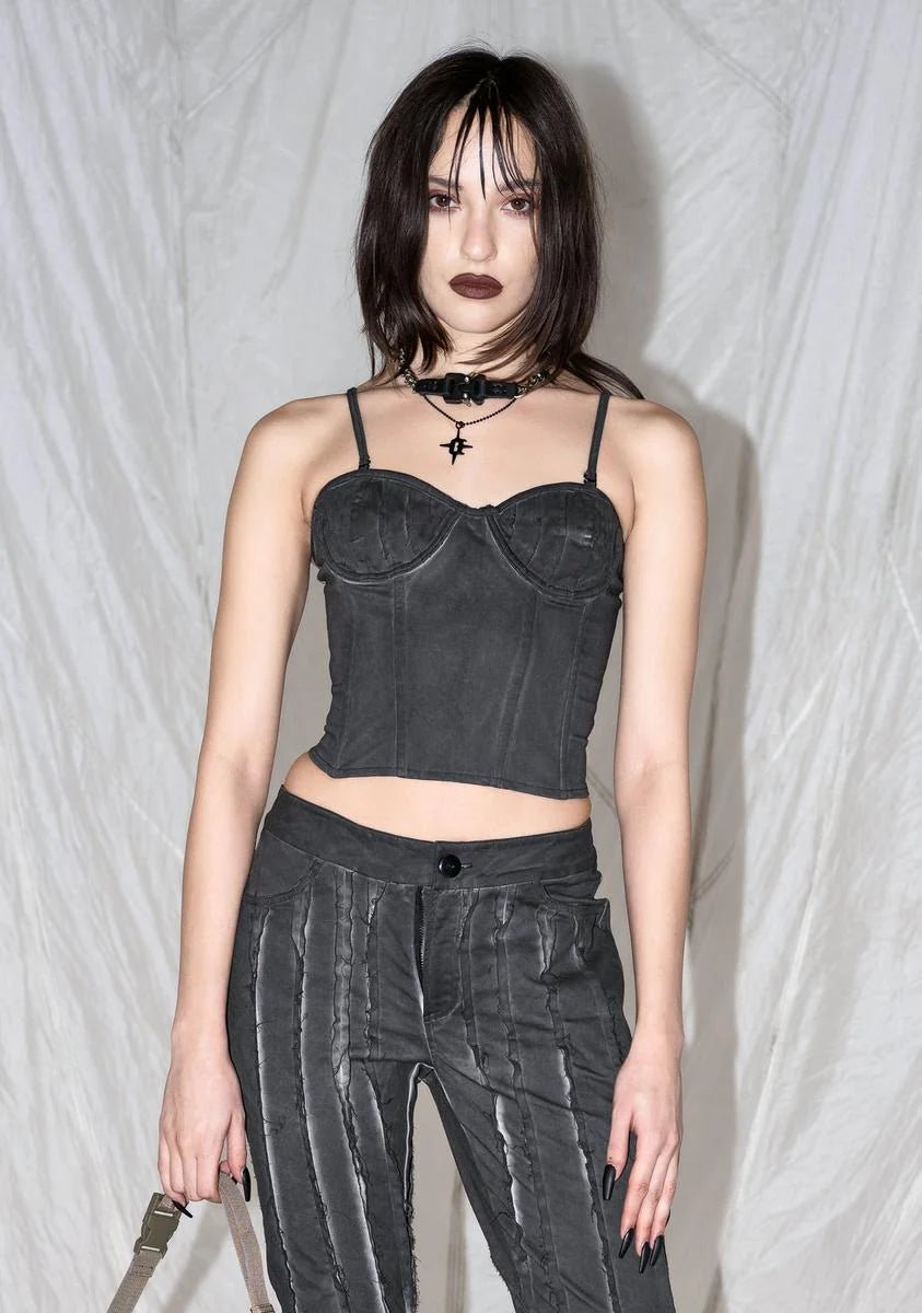 Synth Washed Bustier With Raw Edge Detail