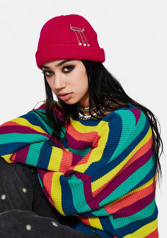 Magenta Bad In Love Ribbed Beanie