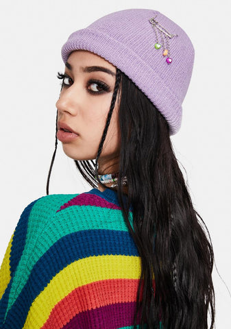 Lavender Bad In Love Ribbed Beanie