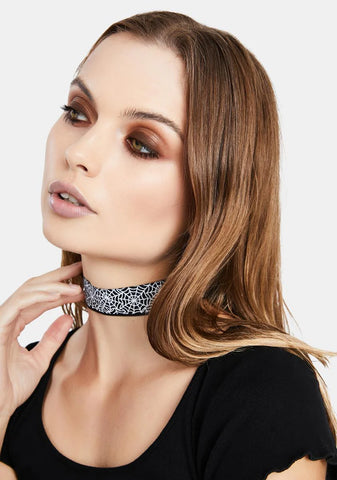 Wicked U Got Caught Spider Web Print Choker