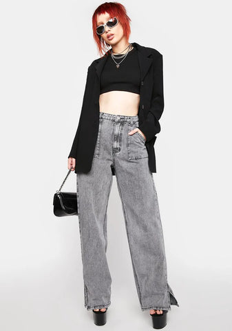 Washed Grey Wide Leg Baggy Pants