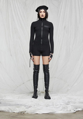 Synth Zip-Up Sweater Romper