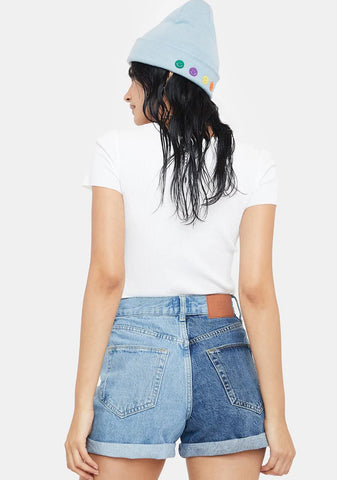 Two Tone Denim Mom Shorts