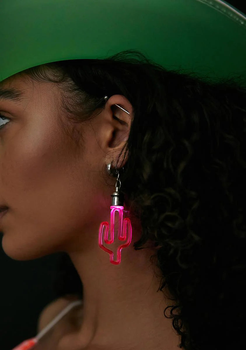Pink Light Up Cactus Earrings