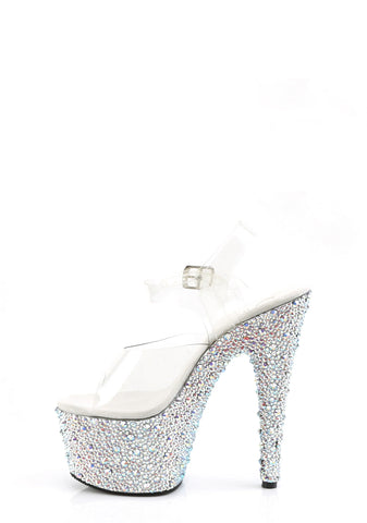 Bejeweled-708MS Platform Ankle Strap Sandals-Silver