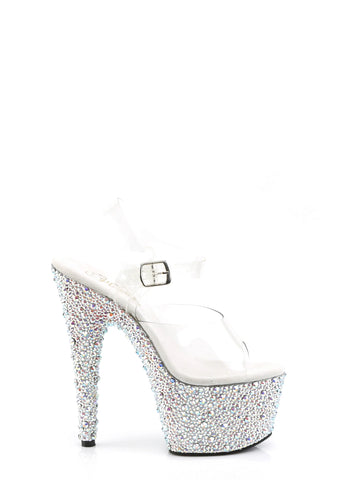 Bejeweled-708MS Platform Ankle Strap Sandals-Silver