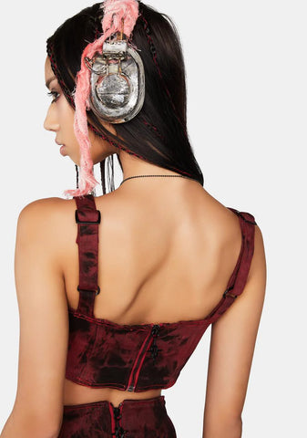 Modulation Red Acid Wash Corset Top