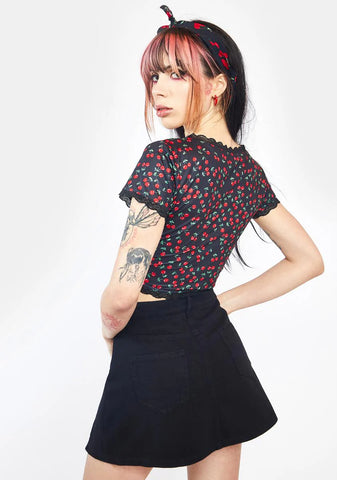 Secret Letter Denim Zip Up Mini Skirt