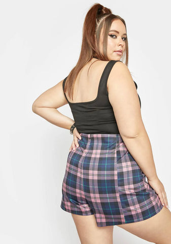 Plus Baby Fashionably Late Plaid High Waist Shorts