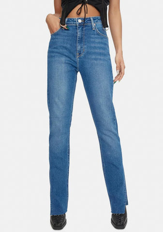 Mid Rise Side Slit Jeans