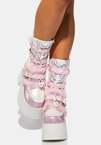 Lavender Trippy Love Platform Boots