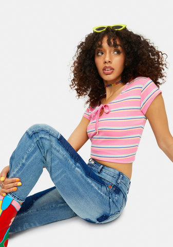 Needed Chill Striped Keyhole Baby Tee