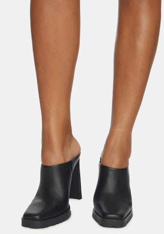 Synth Genuine Leather Square Toe Mules