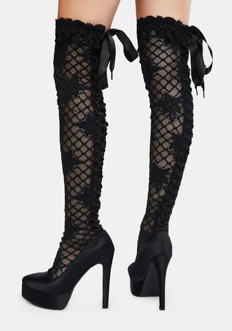 Unspeakable Secrets Lace Thigh High Boots