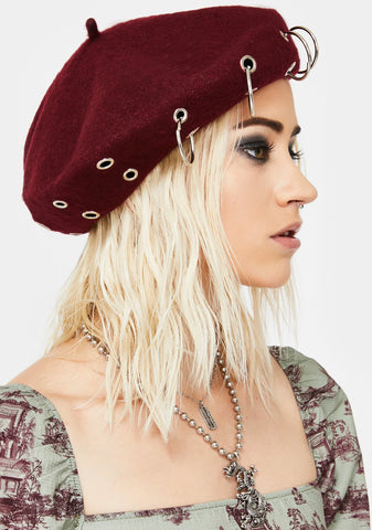 Burgundy Punk Proper Pierced Beret