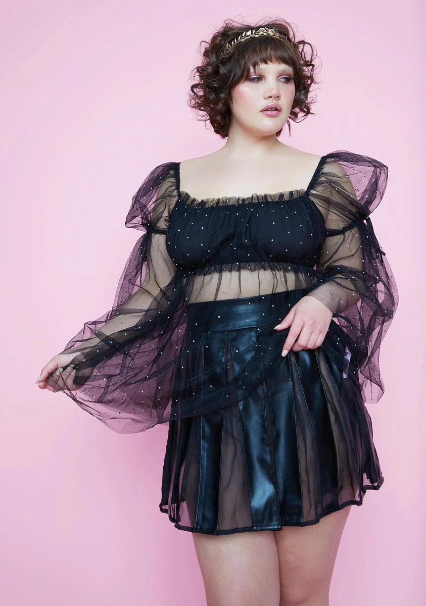 Divine Elf Priestess Rhinestone Tulle Crop Top