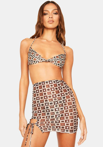 90's Geo Brown Takel Cover Up Skirt