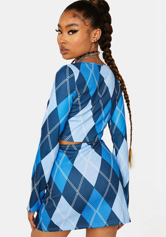 Stay Iconic Argyle Skirt Set