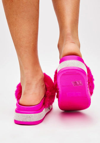 Diva Minto Rhinestone Slides - Dark Pink