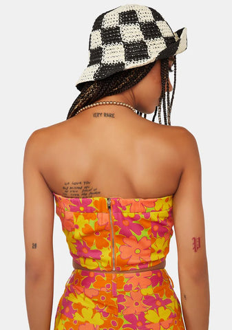 Orange Floral Bustier Crop Top