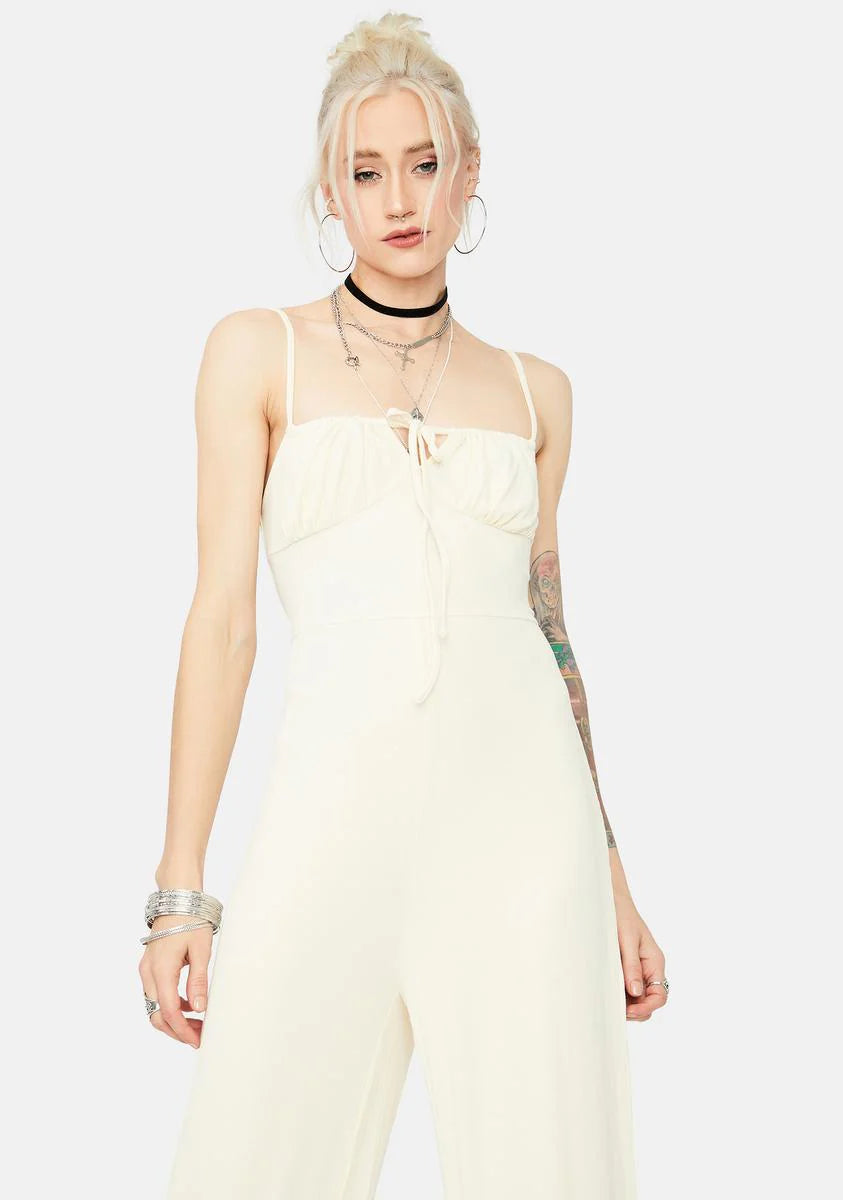 Blanc Ready Or Not Ribbed Tie Front Jumpsuit