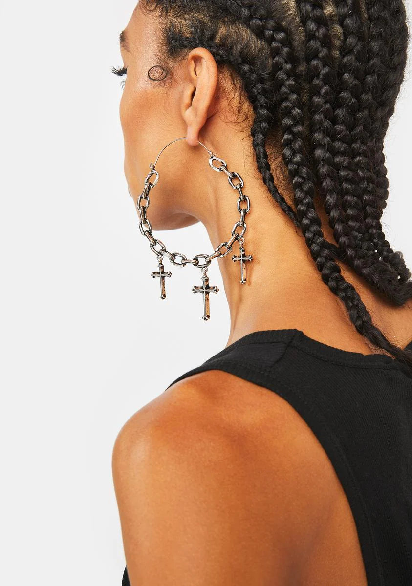 Holy Sacrifice Cross Hoop Earrings