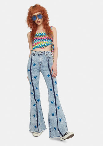 Please The Stars Acid Wash Denim Flare Jeans