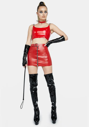 Red Latex Moto Skirt
