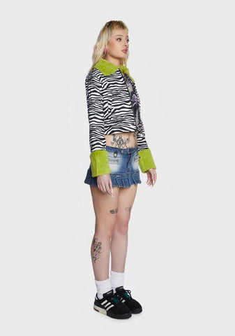 Zebra Print Fur Trim Jacket