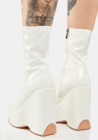 White Patent Amalfi Wedge Boots