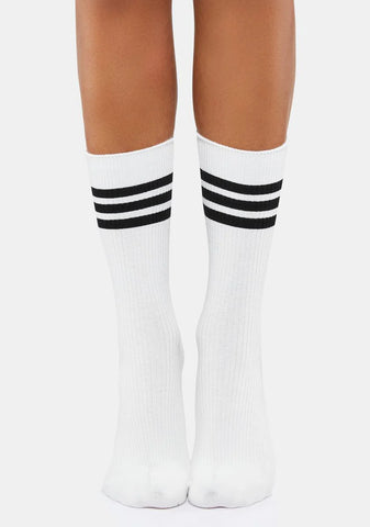White Tri-Ring Crew Socks