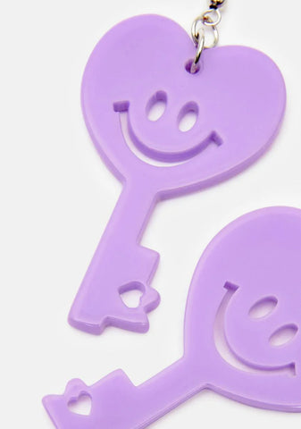 Lavender Unlock A Smile Key Earrings