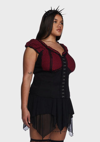 Plus Black And Red Bo Peep Cap Sleeve Corset