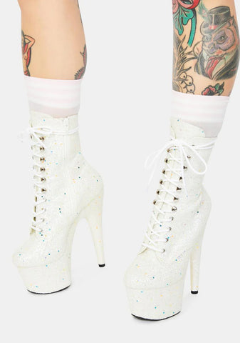 White Multi Glitter Lace Up Heels