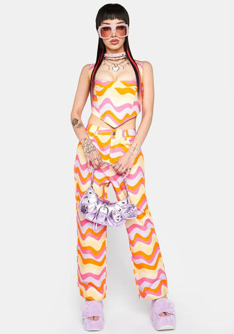Wavy Print Cropped Straight Leg Trousers