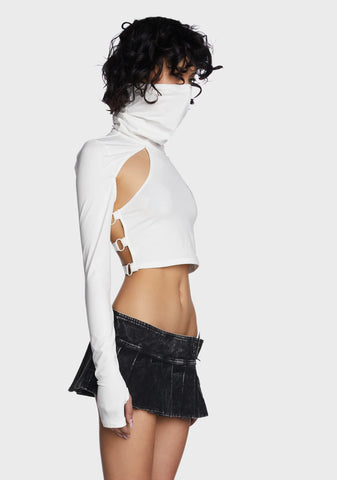 Modulation Caged Back Long Sleeve Top - White