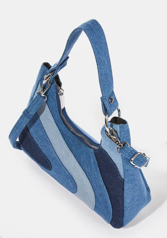 Sara Denim Wave Shoulder Bag