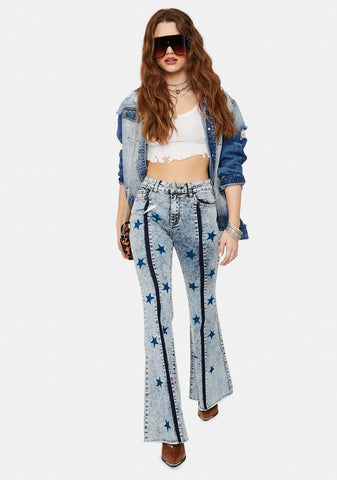 Please The Stars Acid Wash Denim Flare Jeans