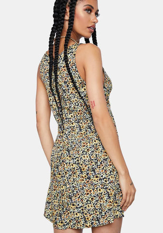 Spring Ditsy Yellow Enslee Mini Dress