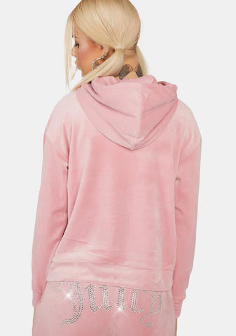 Rose Oversized Big Bling Velour Hoodie