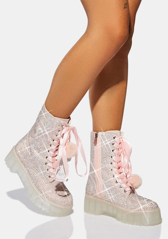 Pink Rhinestone Combat Boots