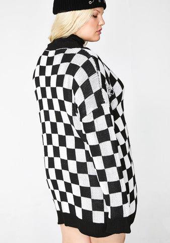 Baddie Square Me Up Checkered Cardigan