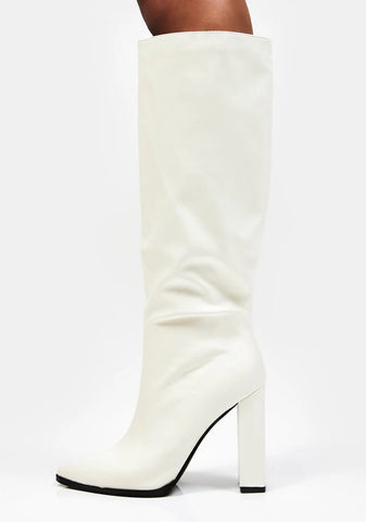 White Posie Knee High Boots