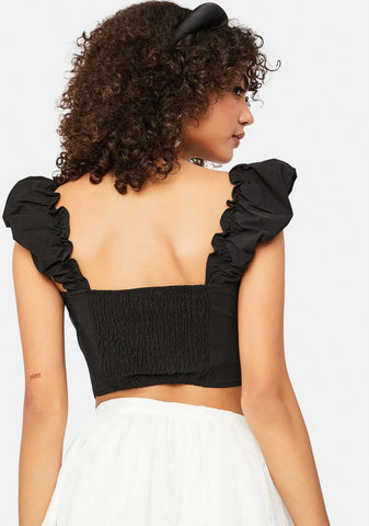 Noir Glamour Lights Ruffle Lace Up Corset Top
