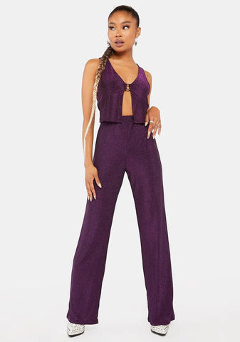 Purple Slinky Glitter Niran Trousers