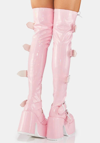Baby Pink Camel-305 Thigh High Boots