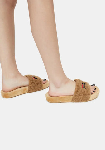 Cream Fuzzy Slides