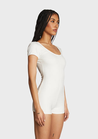 Annika Scoop Neck Ribbed Romper - White