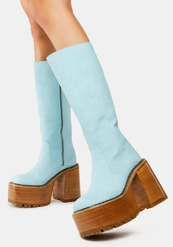 Vintage Soul Knee High Boots - Aqua